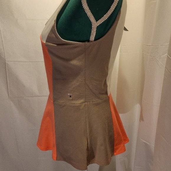 Express NWT Block Colored Peplum Tank Coral, Beige, White M - Picture 5 of 11